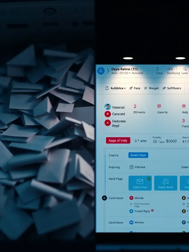 A split screen showing a cluttered inbox on one side and a clean, organized dashboard with automated responses on the other, demonstrating the transformation Verta Systems provides.